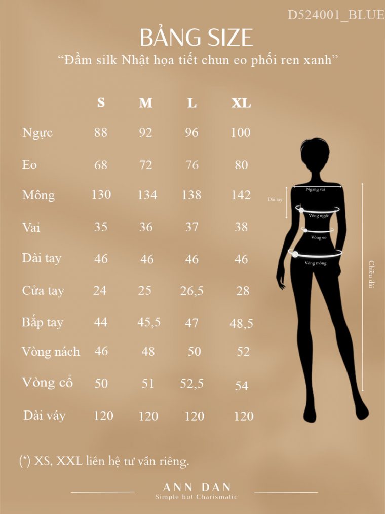 bảng size Đầm silk Nhật họa tiết