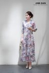 Đầm lụa tơ xước hoa xanh cổ bèo 21