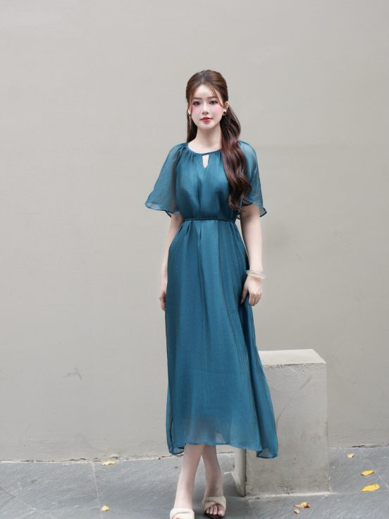 Đầm tơ bọt xanh