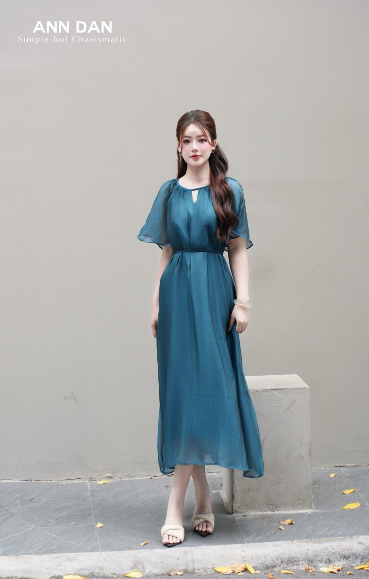 Đầm tơ bọt xanh