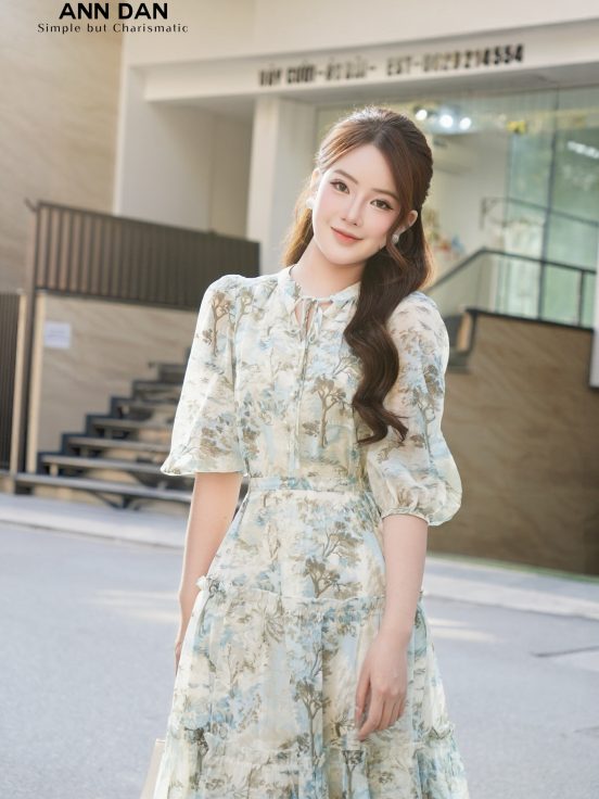 Đầm silk xanh 2 bèo dây cổ 4