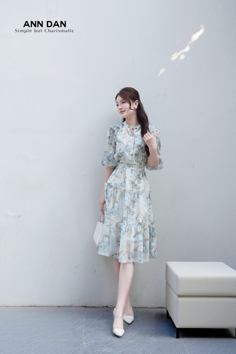 Đầm silk xanh 2 bèo dây cổ 3