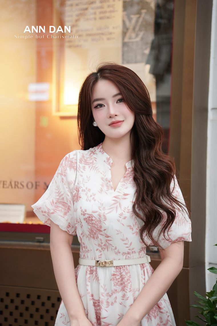 Đầm lụa tơ xước Nhật hồng cam chun eo 23