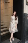 Đầm hoa vàng phối ren d