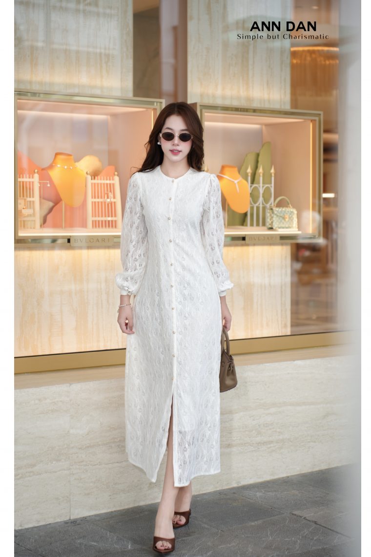 Đầm ren cúc ngọc cổ tròn
