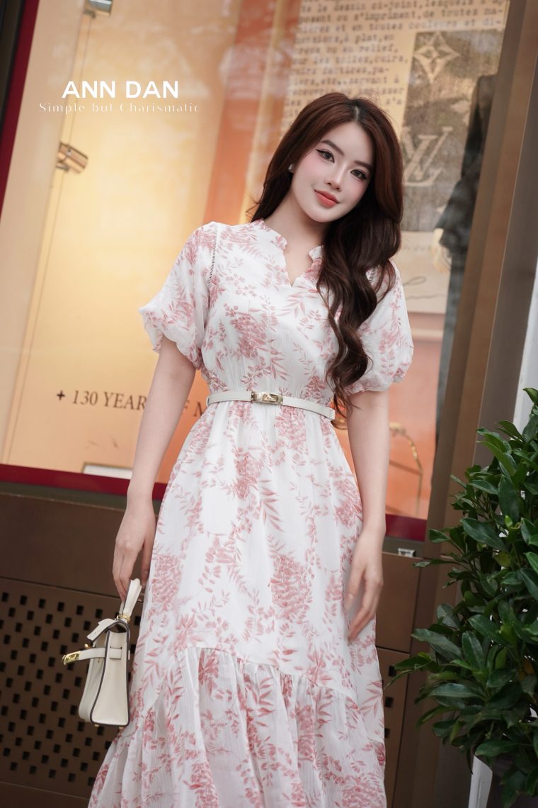 Đầm lụa tơ xước Nhật hồng cam chun eo 5