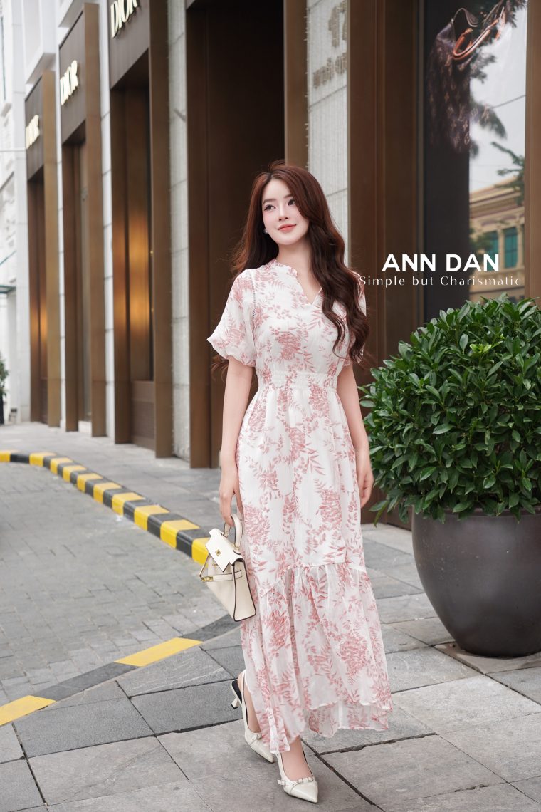 Đầm lụa tơ xước Nhật hồng cam chun eo 3