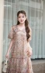 Đầm tơ xước cổ sen vuông 1