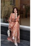 Đầm lụa tơ xước cam cổ tim cúc trai 3