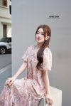 Đầm tơ xước cổ sen vuông d