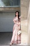 Đầm tơ xước cổ sen vuông d r