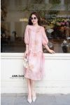 Đầm tơ hoa hồng phối ren