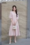 Đầm thô cotton cổ tim chấm bi y