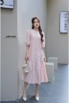Đầm thô cotton cổ tim chấm bi u