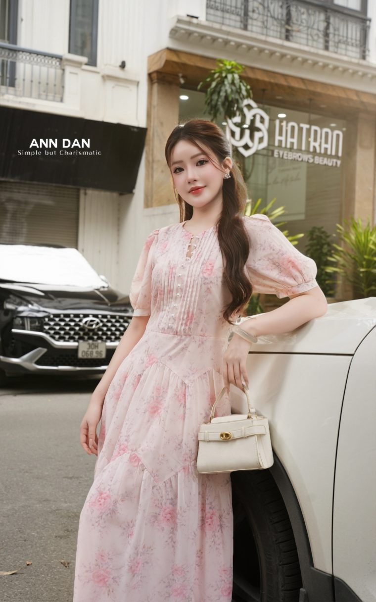 Đầm silk Nhật hồng ly ngực cúc trai chiết eo - 3
