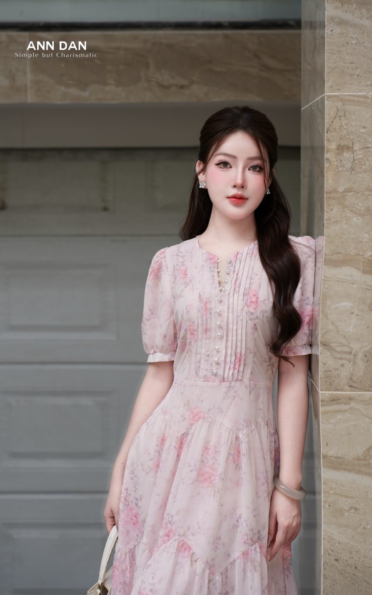 Đầm silk Nhật hồng ly ngực cúc trai chiết eo - 4