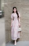 Đầm silk Nhật hồng ly ngực cúc trai chiết eo - 5