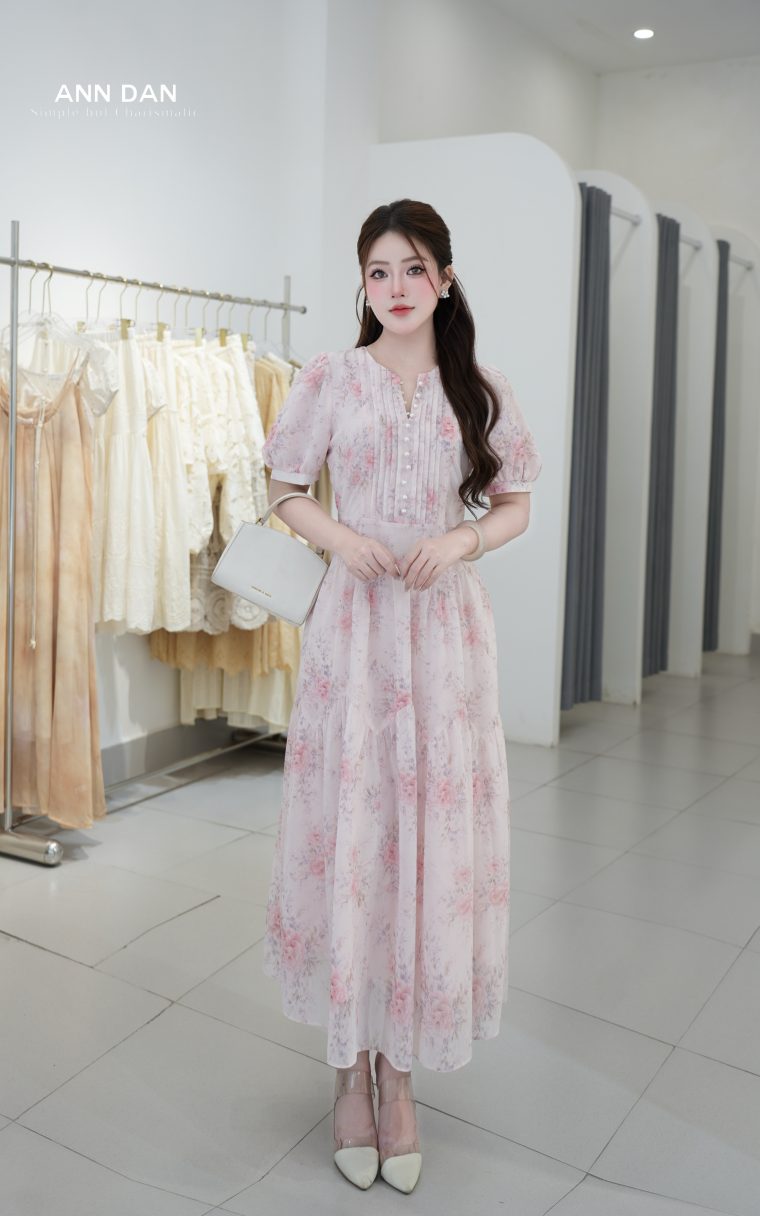 Đầm silk Nhật hồng ly ngực cúc trai chiết eo - 6