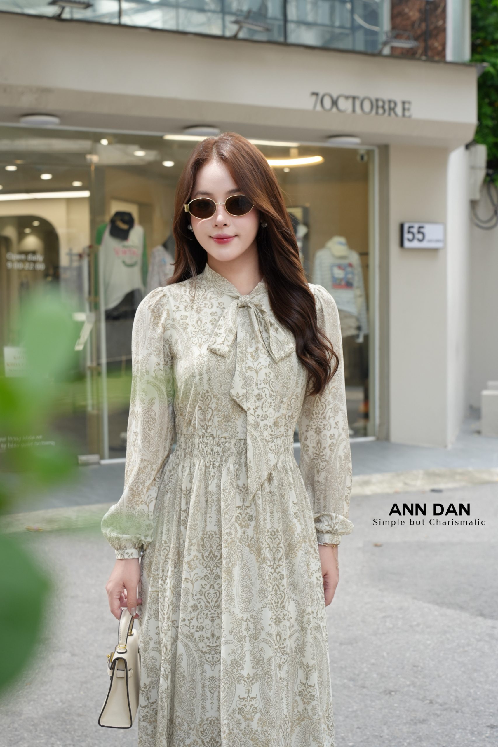 Đầm silk boil chun eo nơ cổ