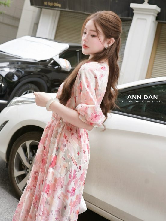 Silk Nhật hồng phai phối ren cúc ngọc