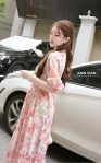 Silk Nhật hồng phai phối ren cúc ngọc