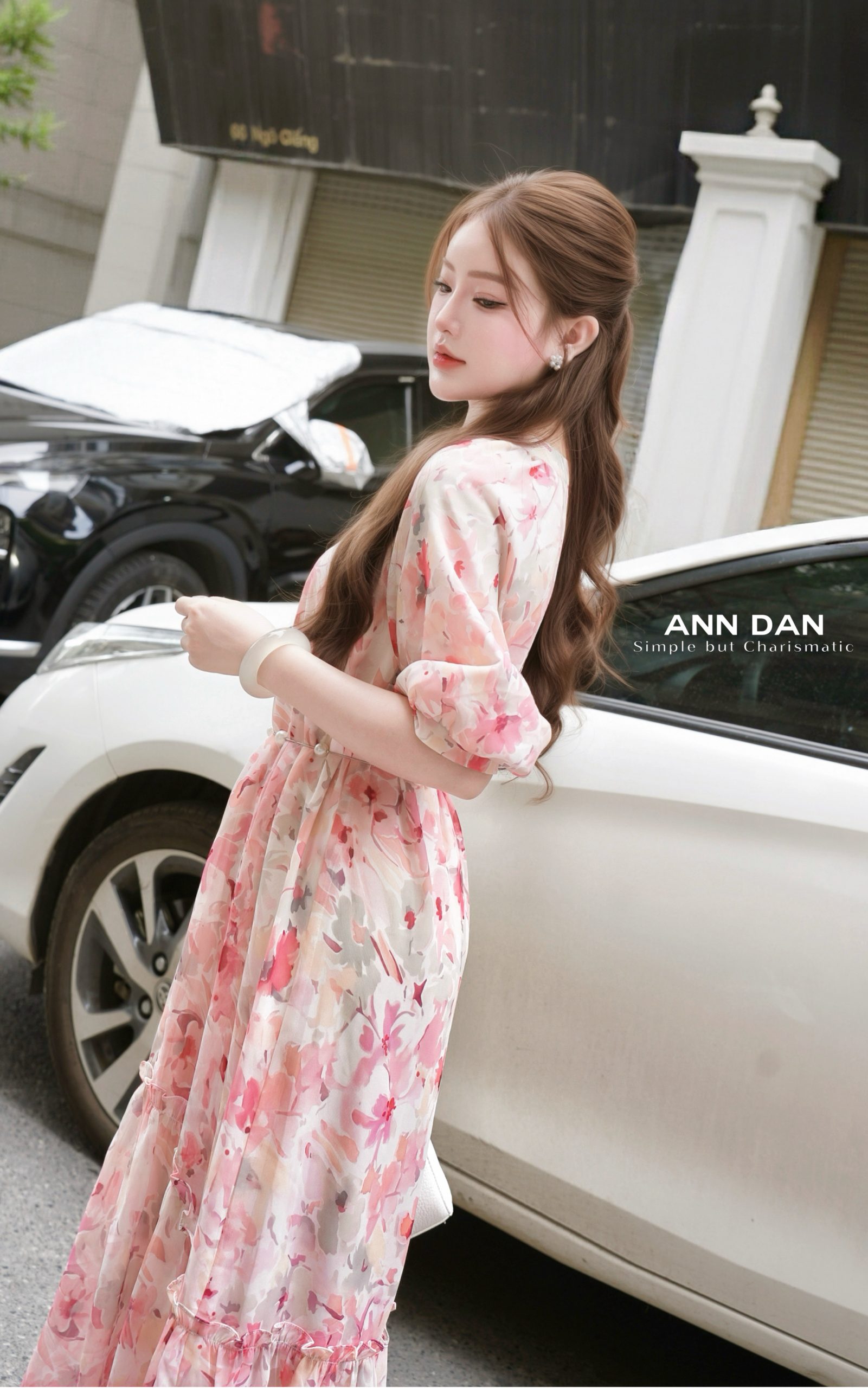 Đầm silk Nhật hồng phai phối ren cúc ngọc (kèm đai)