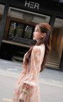 Đầm lụa tơ xước nhún cổ chun eo hoa cúc 3