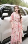 Silk Nhật hồng phai phối ren cúc ngọc 4