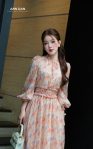Đầm lụa tơ xước nhún cổ chun eo hoa cúc 56