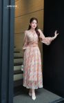 Đầm lụa tơ xước nhún cổ chun eo hoa cúc 34