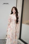 Đầm silk Nhật mịn nẹp ren cúc bọc q