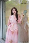 Đầm tơ hoa hồng phối ren - X5676