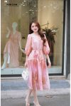 Đầm tơ hoa hồng phối ren - XL