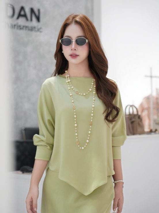 Set lụa ngọc trai xanh bơ XL