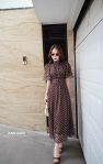 Đầm chấm bi cổ đổ nâu q