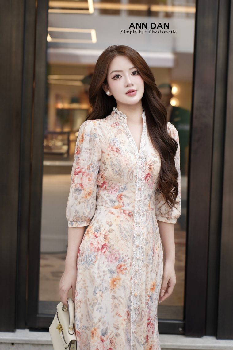 Đầm silk Nhật mịn nẹp ren cúc bọcr5