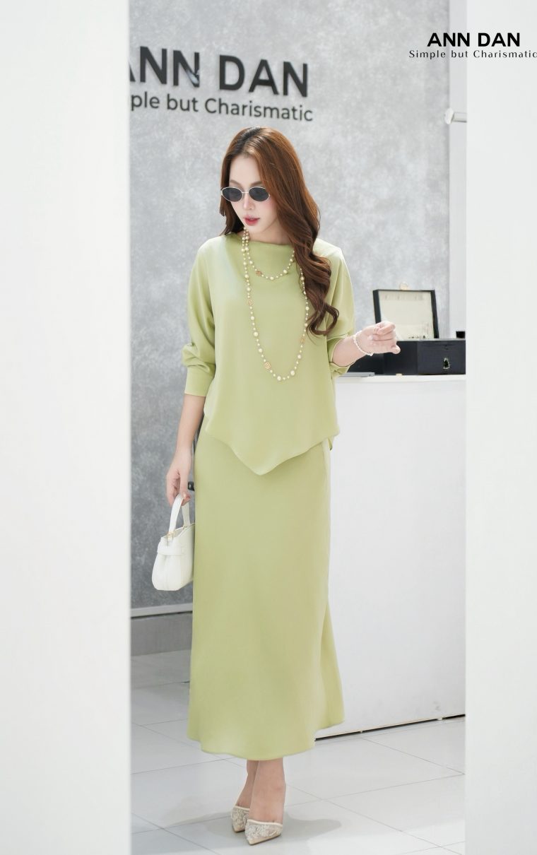 Set lụa ngọc trai xanh bơ M