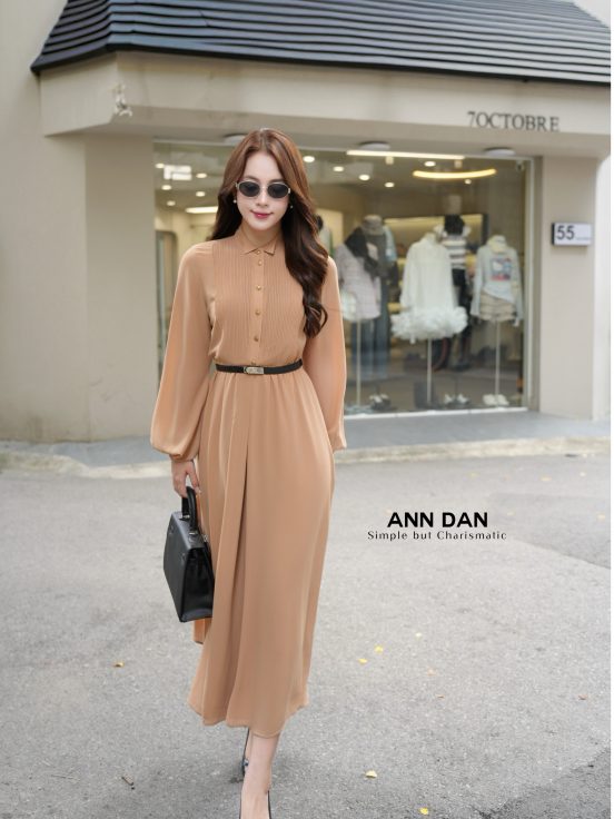 Đầm chifon Nhật cúc đồng ly ngực cổ bẻ 54