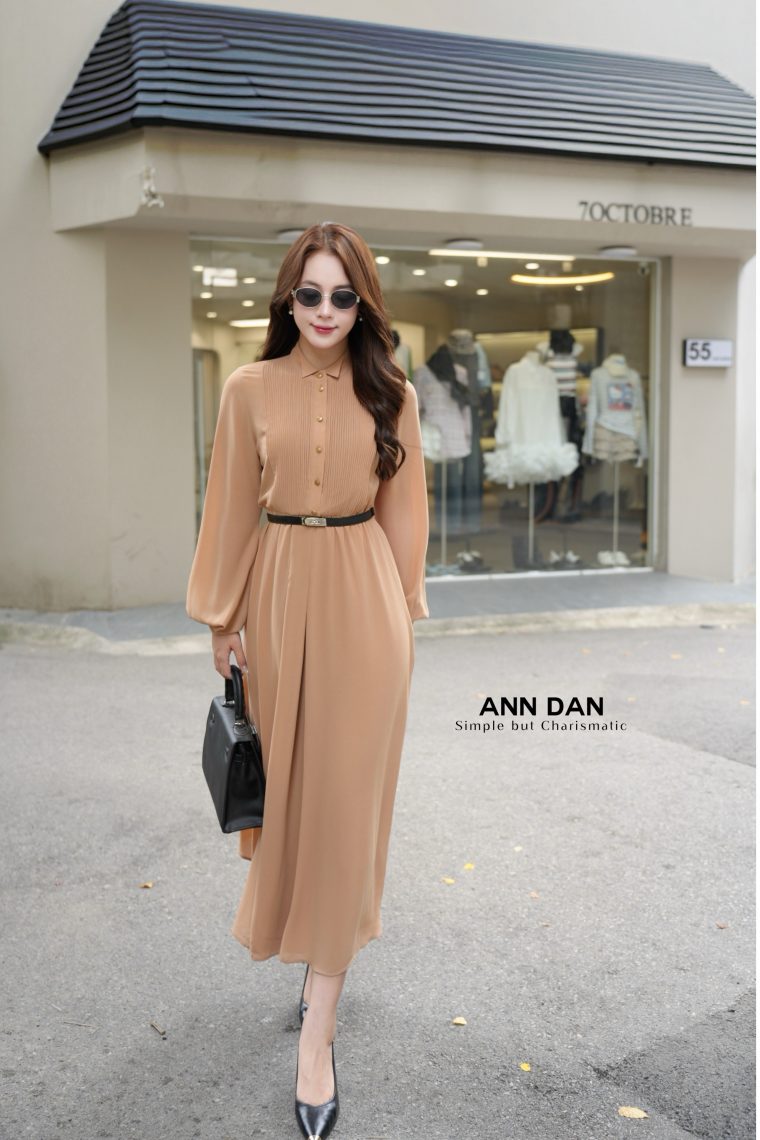 Đầm chifon Nhật cúc đồng ly ngực cổ bẻ 54