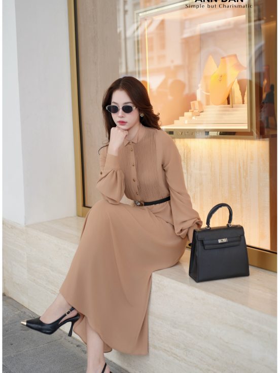 Đầm chifon Nhật cúc đồng ly ngực cổ bẻ 1