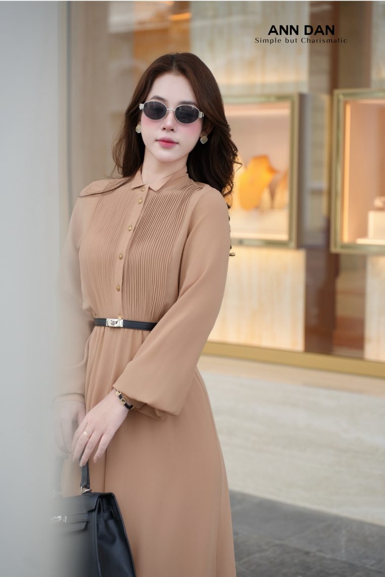 Đầm chifon Nhật cúc đồng ly ngực cổ bẻ23