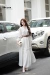 Đầm lụa nhung cổ bèo phối ren kèm đai -1