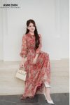 Lụa tơ xước hoa đỏ nhún cổ chun eo - XXL é